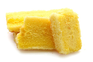 There was a small cake on a white background 
