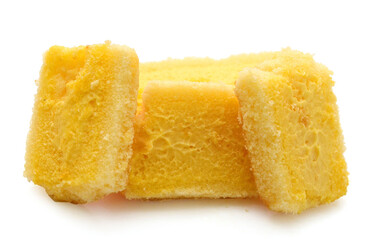 There was a small cake on a white background - stock photo
