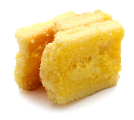 There was a small cake on a white background - stock photo
