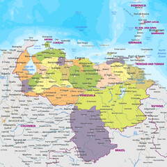 Detailed political map of Venezuela