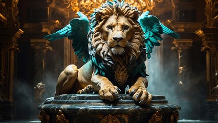 A majestically regal winged lion