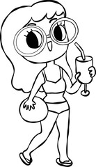summer girl on the beach element  cartoon 