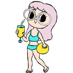 summer girl on the beach element  cartoon 