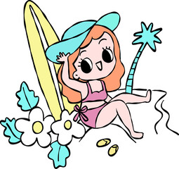summer girl on the beach element  cartoon 