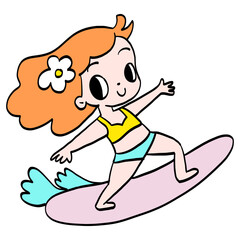summer girl on the beach element  cartoon 