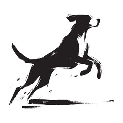 Jumping dog abstract ink brush style vector illustration

