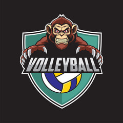 volleyball club logo monkey vector illustration design