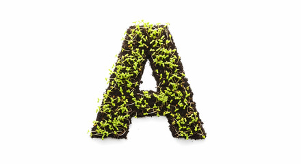 Nature Alphabet: Green Moss Letter A, Botanical Typography