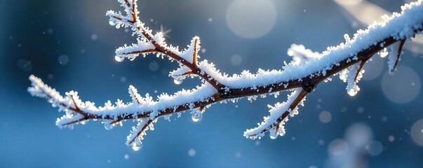 Shimmering ice crystals, glittering frost on a winter branch, capturing the essence of cold beauty A breathtaking display of nature's frozen artistry , holiday, elegant
