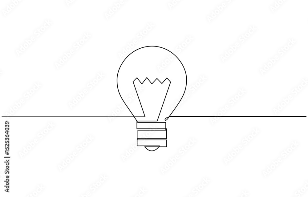 Poster light bulb continuous one line drawing. light bulb in simple linear style. drawing of an electric li