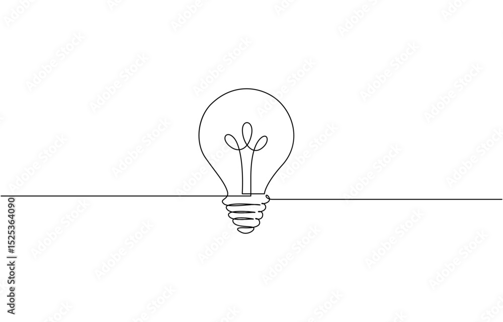 Poster light bulb continuous one line drawing. light bulb in simple linear style. drawing of an electric li