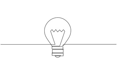 Light bulb continuous one line drawing. Light bulb in simple linear style. Drawing of an electric light bulb with continuous line, Continuous one line drawing light bulb, Editable line.