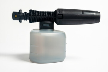 Pressure washer foam cannon, ideal for car washing and detailing, on a white background.