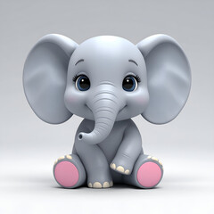 Fototapeta premium Charming baby elephant in 3D with big floppy ears and tiny trunk, in a playful cartoon pose.