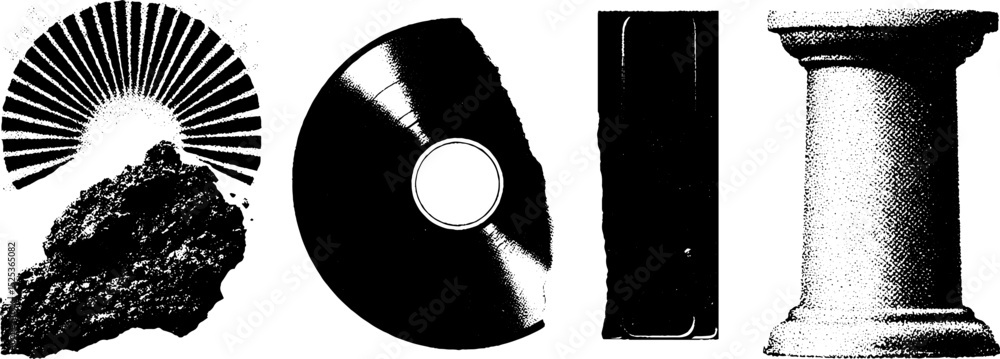 Poster vintage engraving elements with stippling and halftone texture for design projects