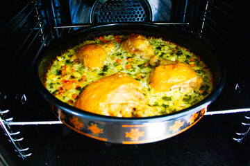 traditional rice with chicken black casserole