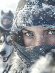 Woman with dogs in snowy environment