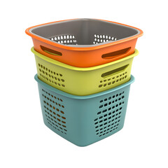 Stack of Three Colorful Plastic Storage Baskets