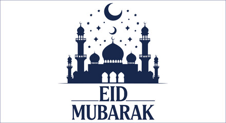 Obraz premium Eid Mubarak Mosque Silhouette Design Celebration Islamic Festival Greeting Concept