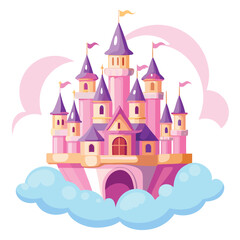 Fototapeta premium Whimsical Pink Princess Castle Floating in the Air