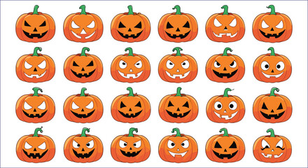 Fototapeta premium Halloween Pumpkin Cartoon Faces Seamless Pattern On A White Background