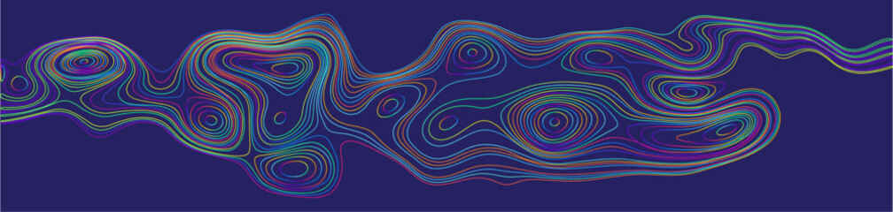 Abstract Colorful Contour Map Style Artwork Vector Illustration Background with Dynamic Organic Lines Against a Deep Navy Backdrop