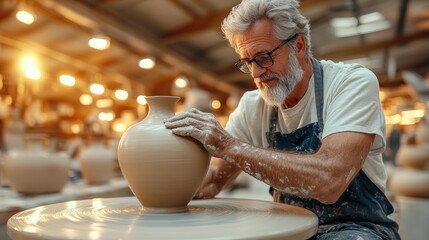 Craftsman shapes clay vase