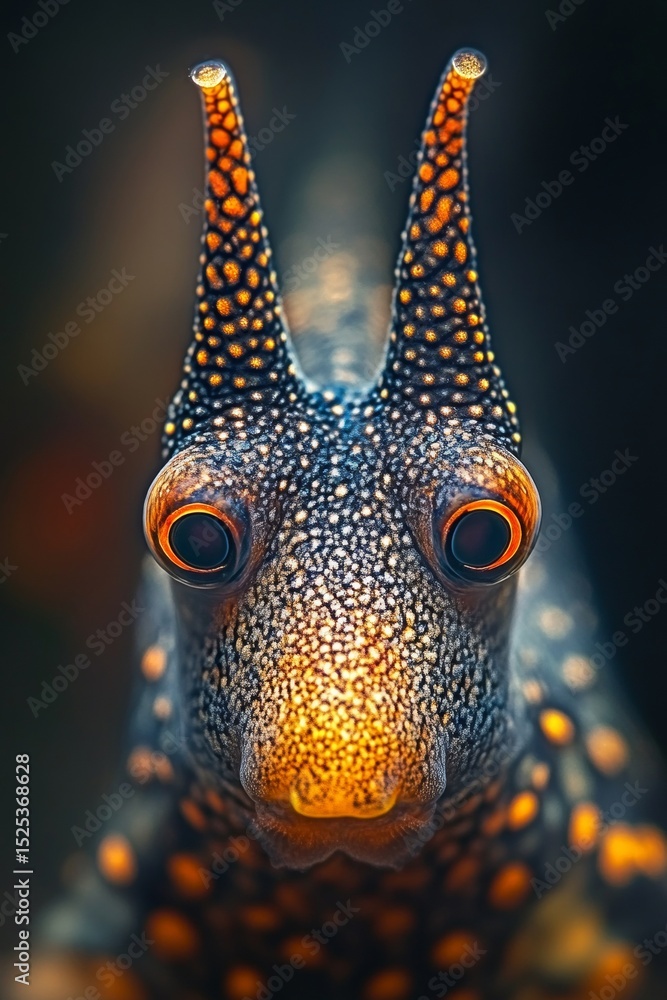 Poster a close up of a strange looking creature with a big nose and two big eyes. the creature has a very o