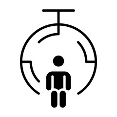 Icono de gestión del tiempo. Administración eficiente, organización y control horario. Persona sentada dentro de un cronómetro. Ilustración vectorial