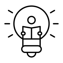 Icono de aprendizaje. Educación, conocimiento e inspiración. Persona leyendo un libro dentro de una bombilla encendida. Ilustración vectorial