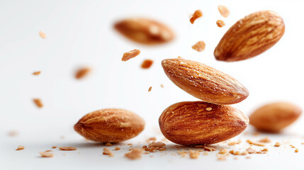 Isolated falling almond on white background.