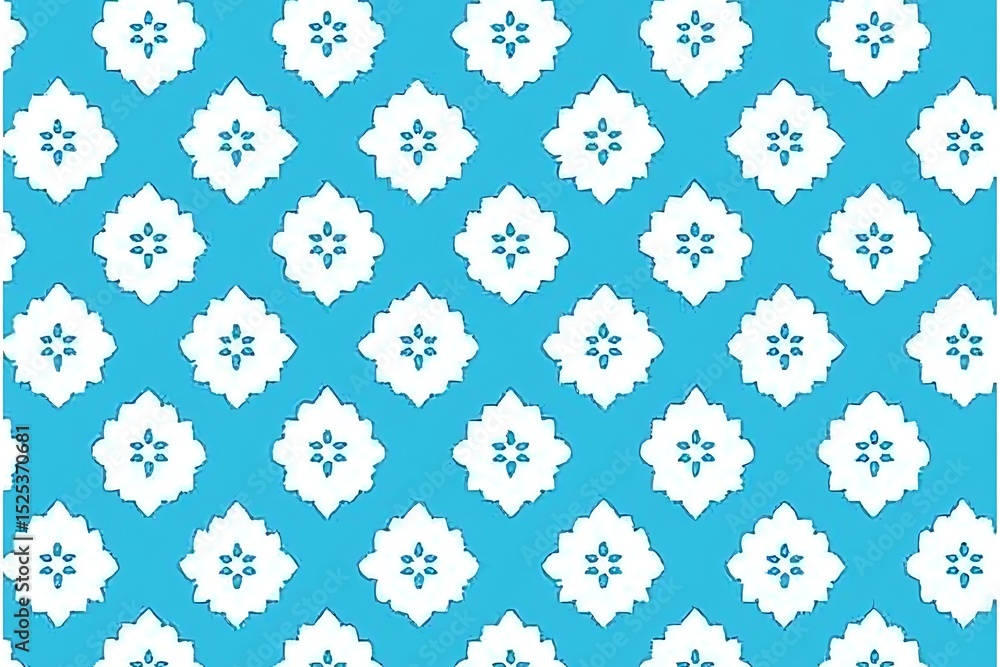 Poster repeating ornament pattern on turquoise backdrop for textiles and designs