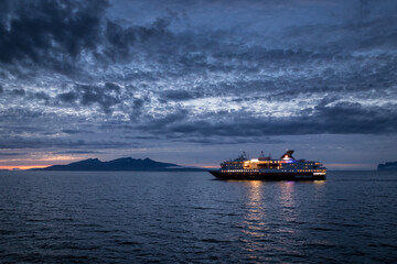 Cruise in Norway in the evening