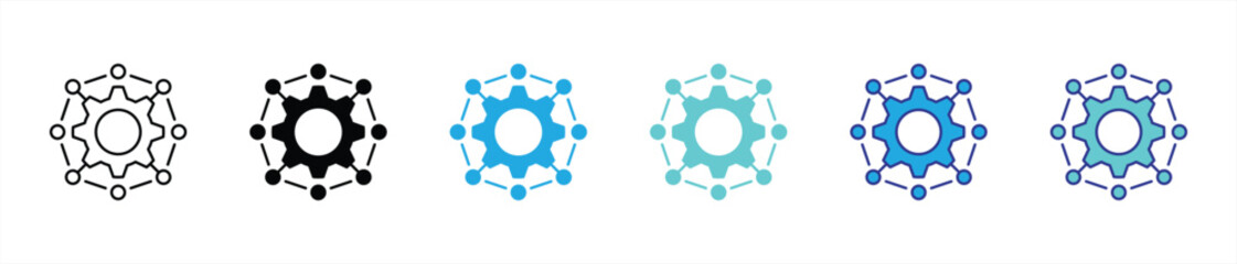 automation icon set. containing AI gear, connectivity, technological evolution, network, system thin line and color style icon symbol sign for your app and web. vector illustration