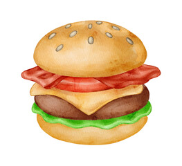 Watercolor Cheese Burger, Classic hamburger