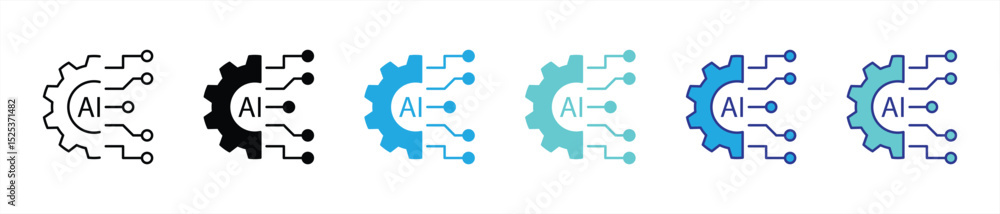 Poster artificial intelligence icon set. containing ai gear and circuit, revolutionizing digital intelligen