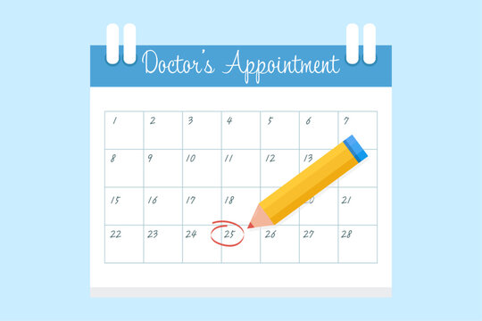 Calendar with a doctor's appointment marked. Red pencil is used to circle the date.