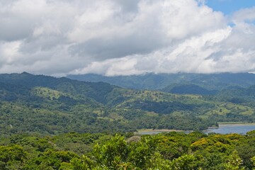 Obraz premium view from volcano Arenal near La Fortuna to lake Arenal in Costa Rica
