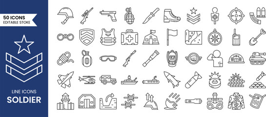 Soldier line editable icon set. Vector illustration