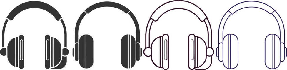 Silhouette Headphones Flat Illustration in Simple Minimalist Style