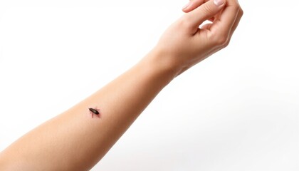 Fototapeta premium Insect bite on a woman’s wrist causing irritation