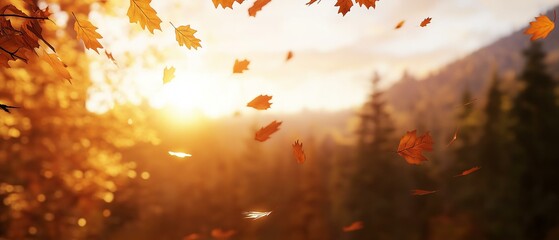 Beautiful landscape of a forest during autumn. the sun is shining through the trees, creating a warm glow that illuminates the scene.