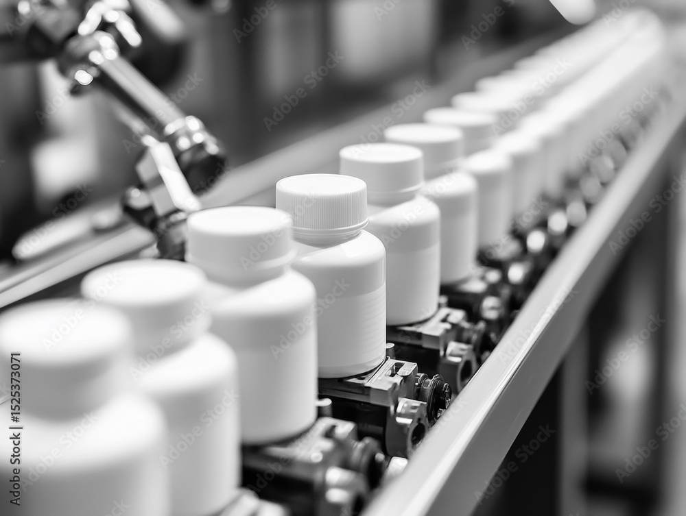 Poster capsules being assembled on an automated production line.