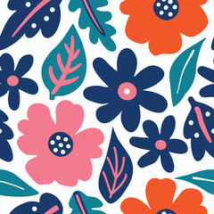 Vibrant hand drawn floral pattern with bold colors and organic shapes.