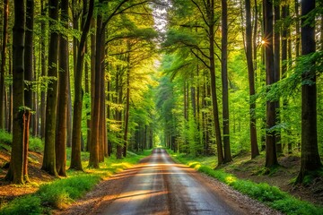 Fototapeta premium Serene Forest Road High-Resolution Nature Photography