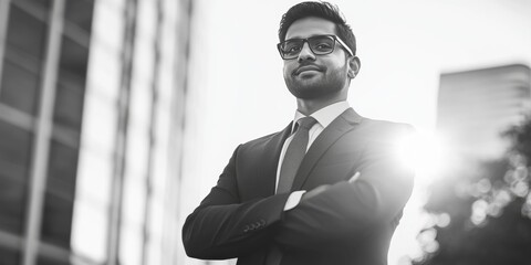 A young, professional man in a suit and tie poses for a business portrait. He appears confident and ready to take on the challenges of his job.