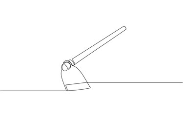 One line art Garden Hoe Tool vector illustration. line art, one continuous line, Continuous one line art Hoe tool editable outline.