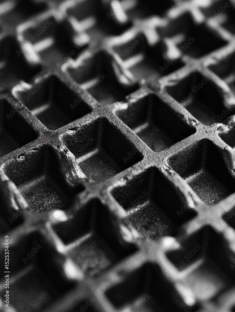 Poster close-up of textured metal surface, featuring an intricate grid pattern used in manufacturing and de