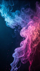 Abstract depiction of smoke plumes in gradient colors swirling against a dark background