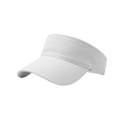 A single white plain sun visor cap with an open crown and curved brim, made of textured fabric, on a seamless transparent background with professional shadowless studio lighting, ultra photorealistic